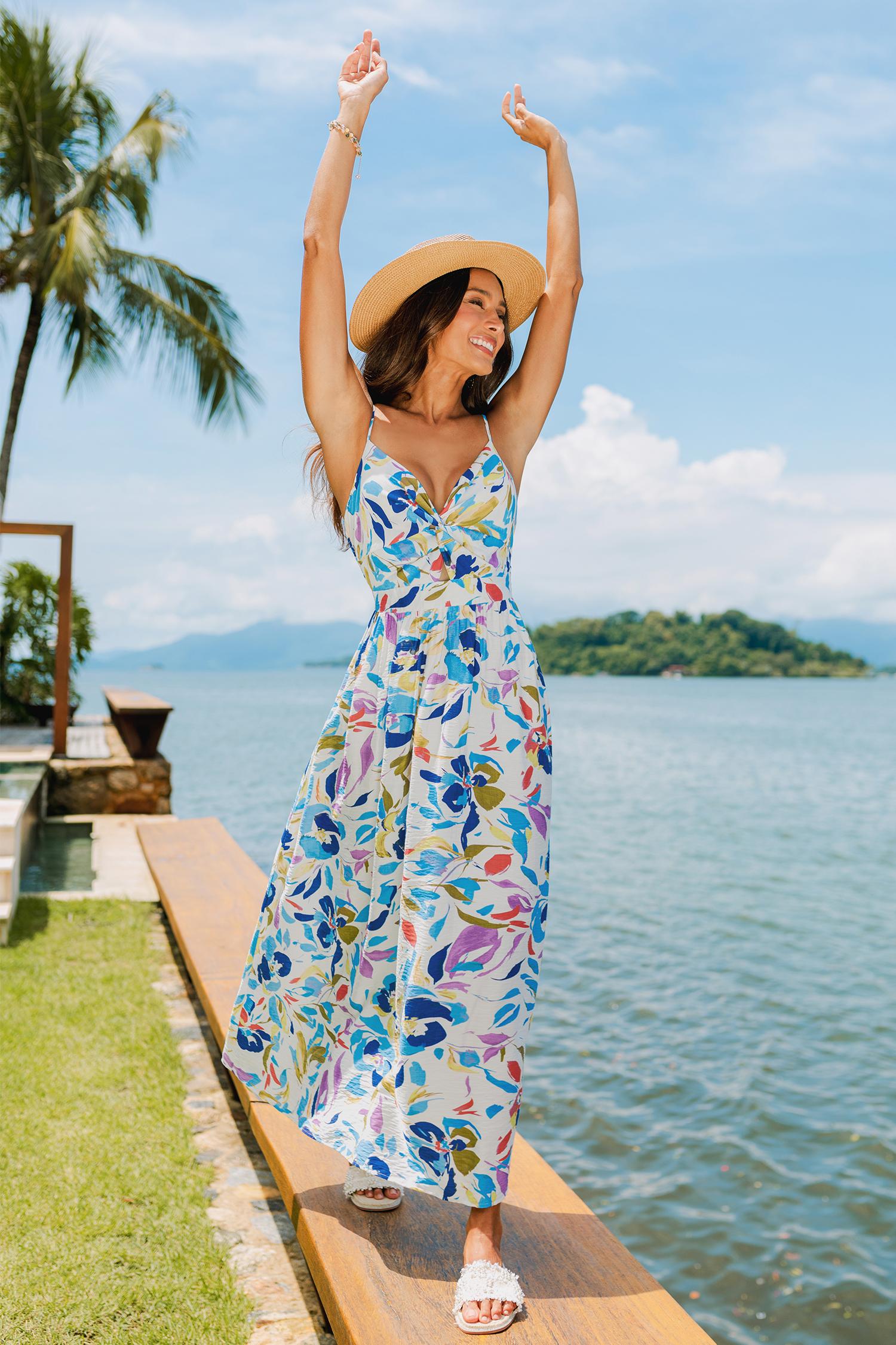 tropical punch floral maxi dress - l