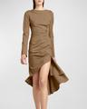 tropical wool asymmetrical dress