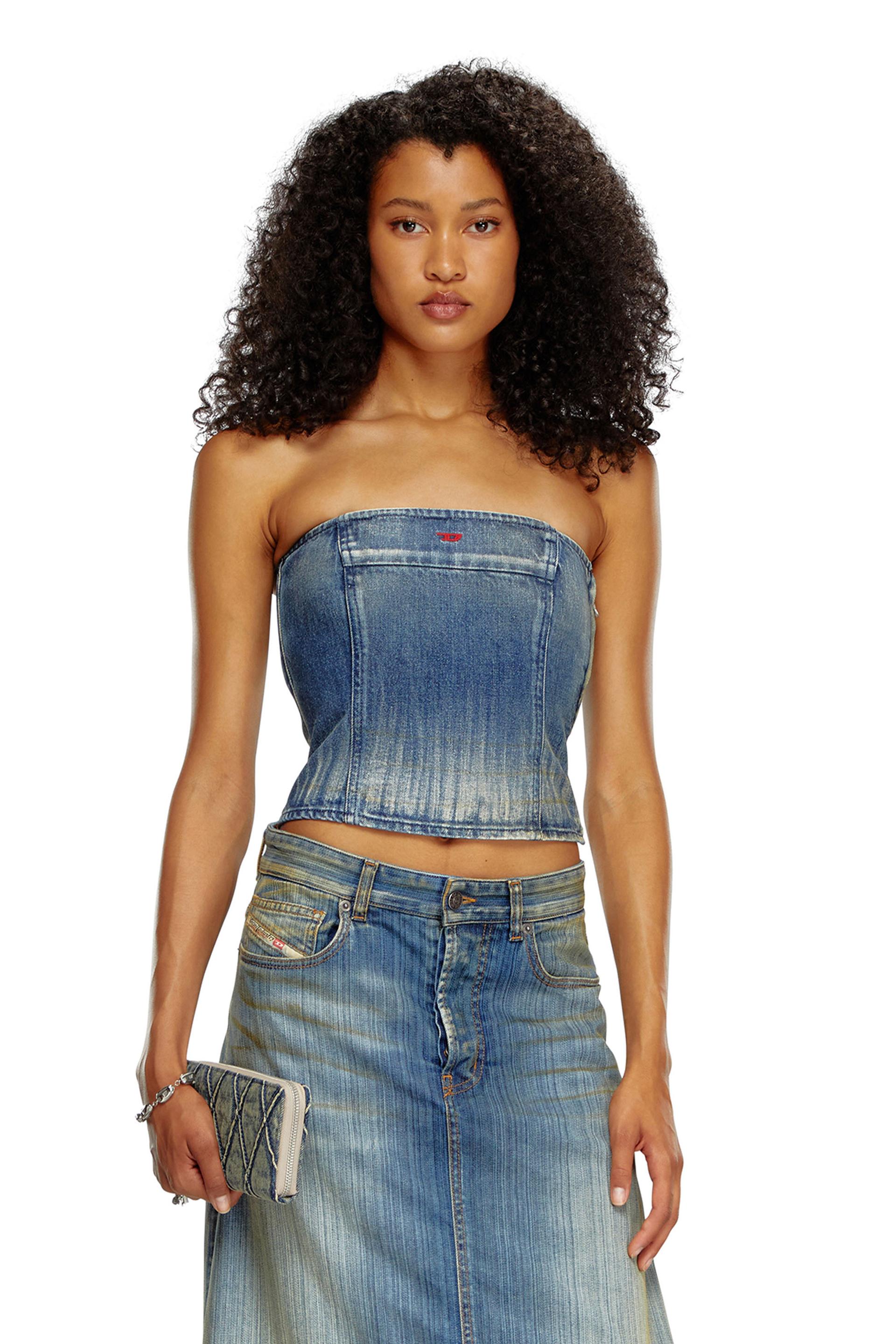 tube top in dirt-wash denim
