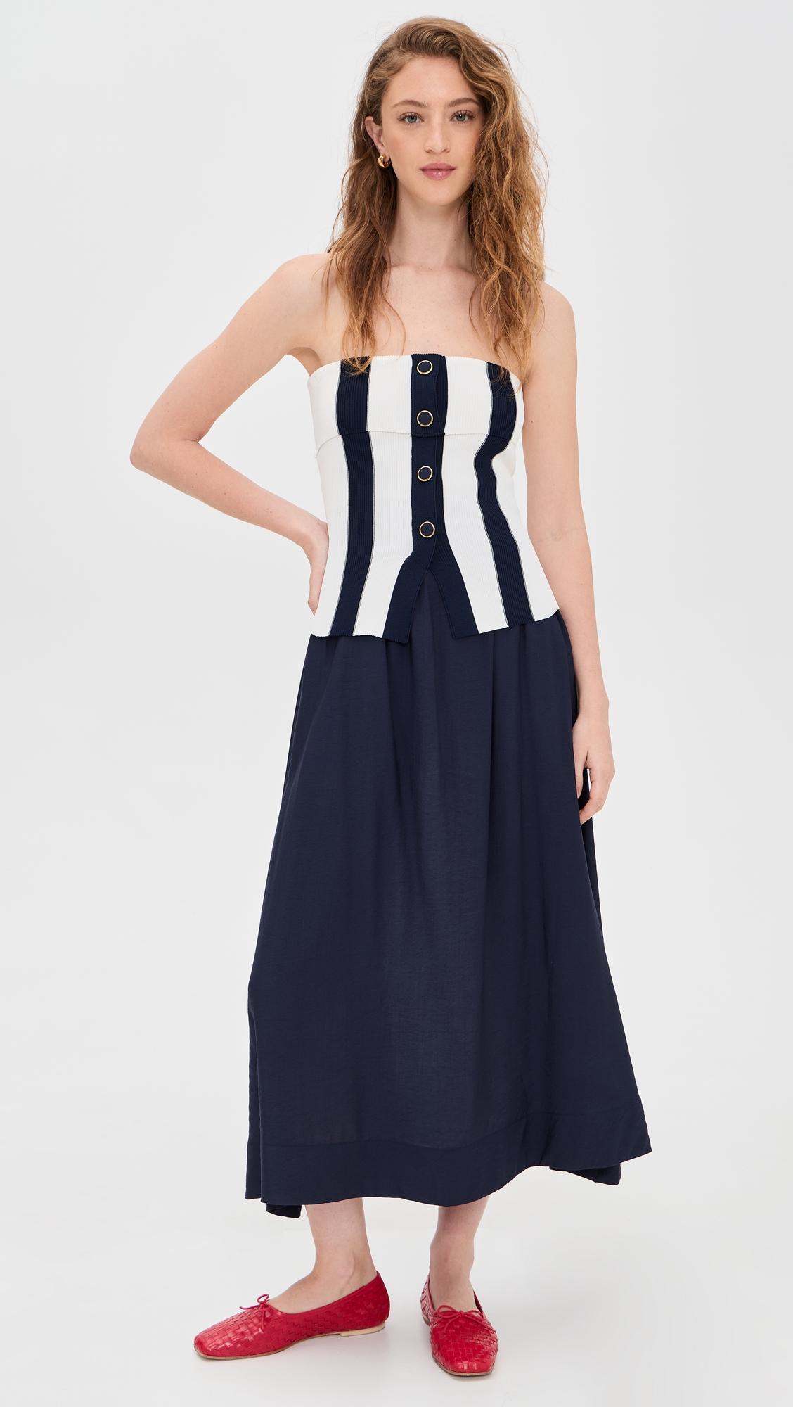 tube top striped detail midi dress