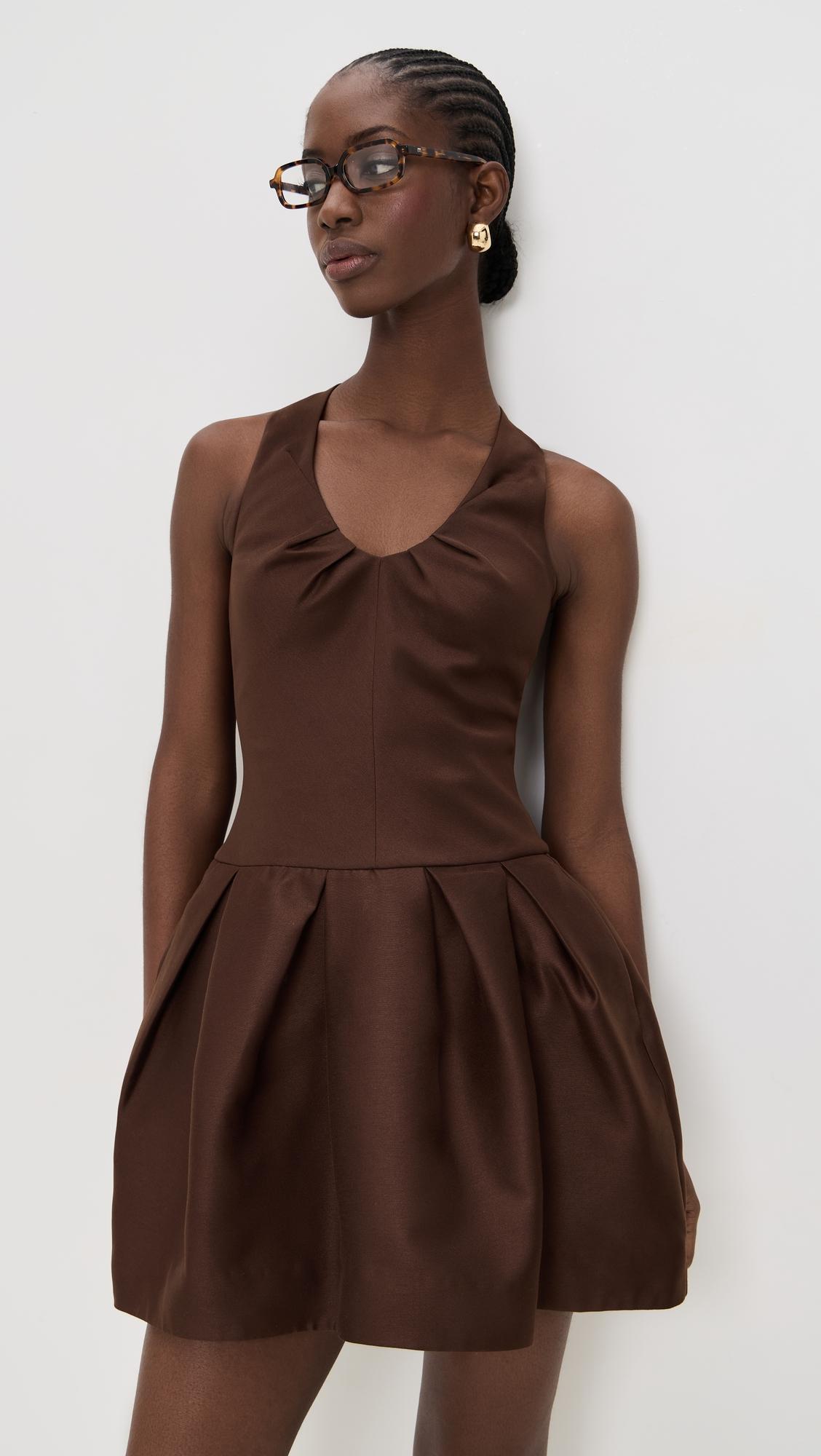 tucked halter neck dress