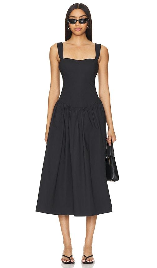tularosa allie midi dress in black.