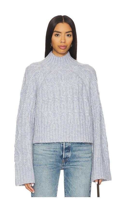 tularosa arta mock neck cable sweater in baby blue.
