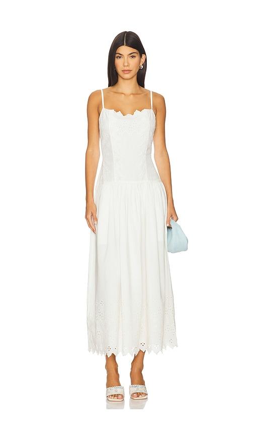 tularosa ava midi dress in white.