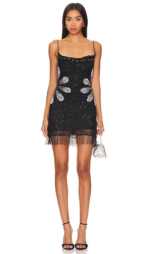 tularosa bellini sequin dress in black.