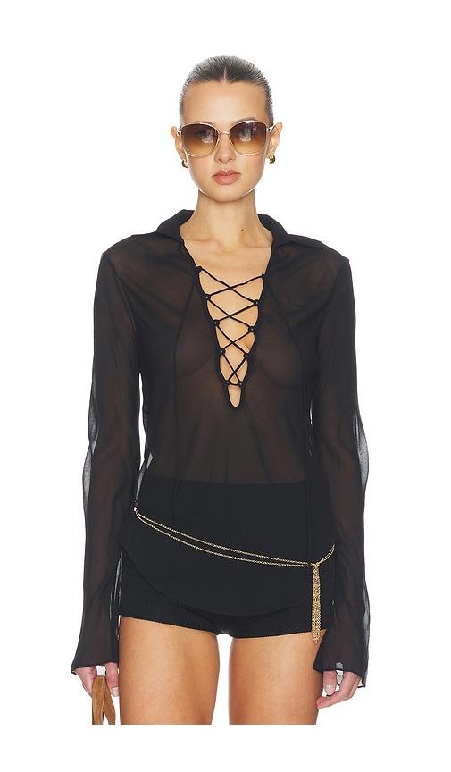 tularosa carlotta lace up top in black.