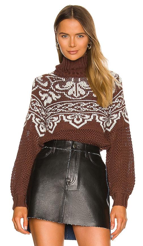 tularosa cayleen fair isle sweater in brown.