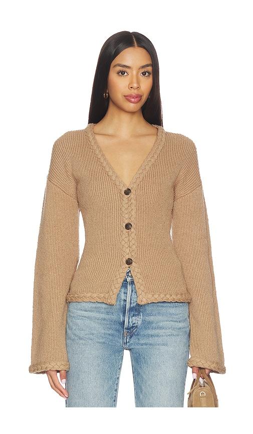 tularosa della braided detail cardigan in brown.