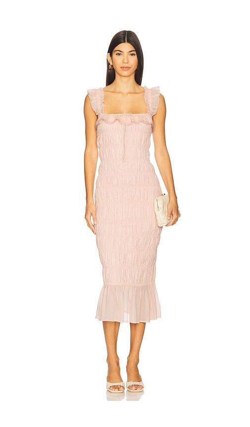 tularosa esmie midi dress in blush.