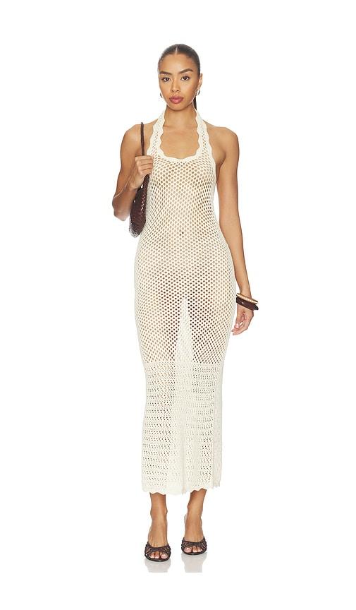 tularosa faelyn halter open work dress in ivory.