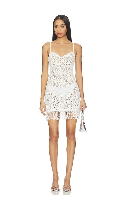 tularosa gelinda fringe mini dress in ivory.
