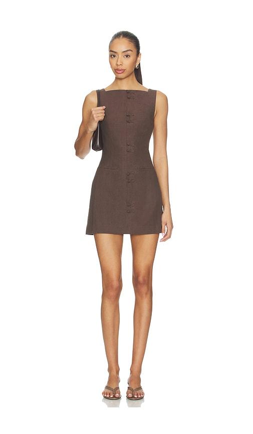 tularosa ginelle linen mini dress in brown.
