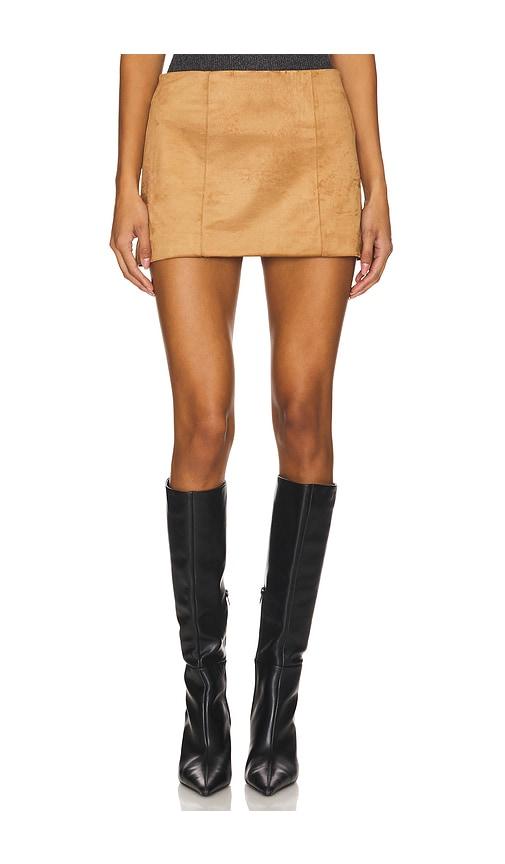 tularosa ginny faux suede mini skirt in tan.