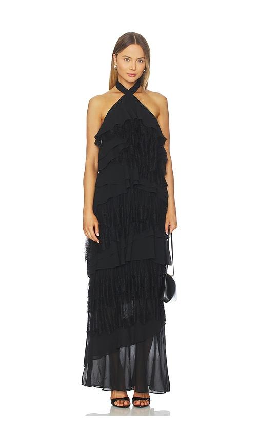 tularosa kellen gown in black.
