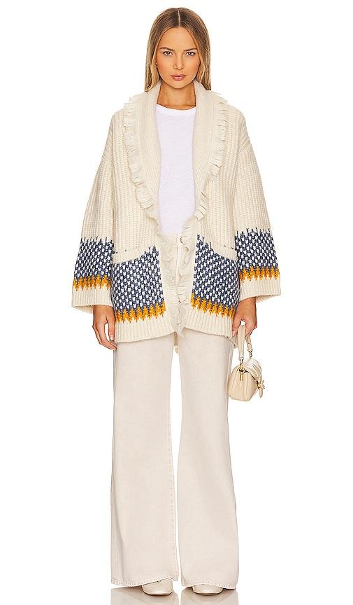 tularosa malena chunky fairisle cardigan in ivory.