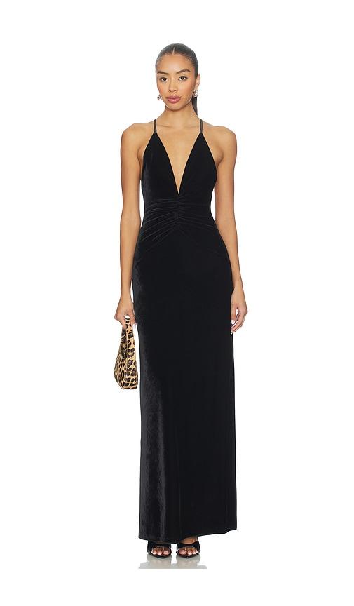 tularosa marilyn velvet gown in black.