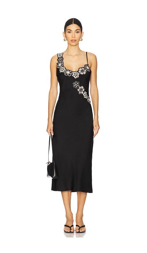 tularosa melani midi dress in black.