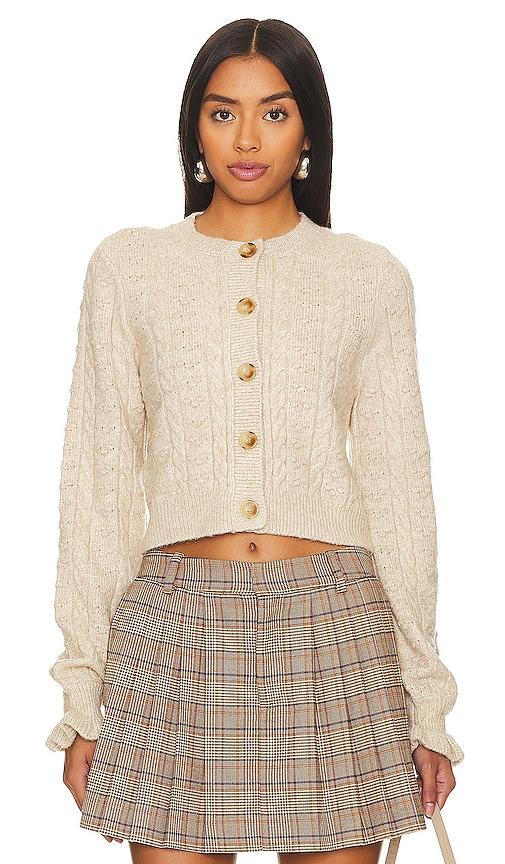 tularosa palmira cropped cable cardigan in beige.