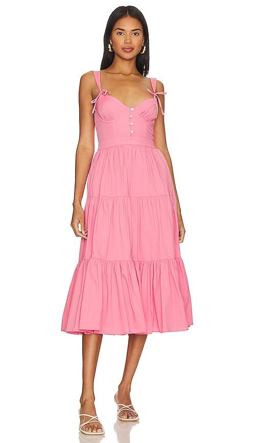 tularosa poppy midi dress in pink.