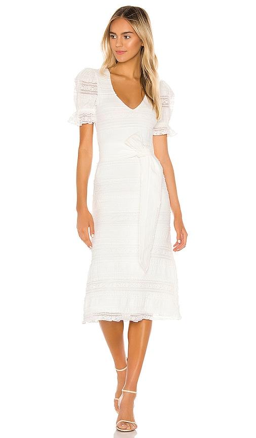 tularosa quinn midi dress in white.