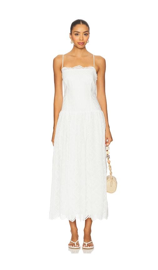 tularosa sofiya midi dress in white.