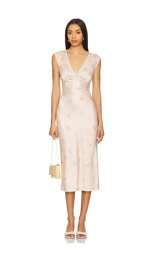 tularosa tina midi dress in blush.