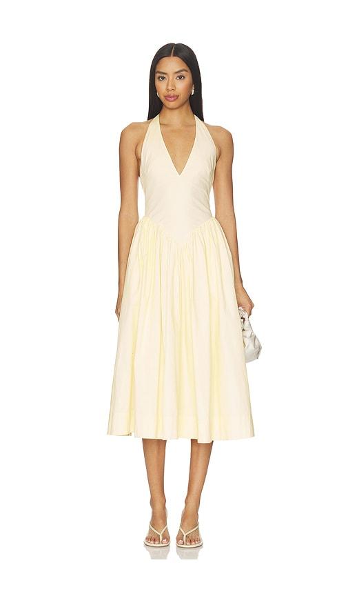 tularosa x ivana ramirez stella midi dress in yellow.