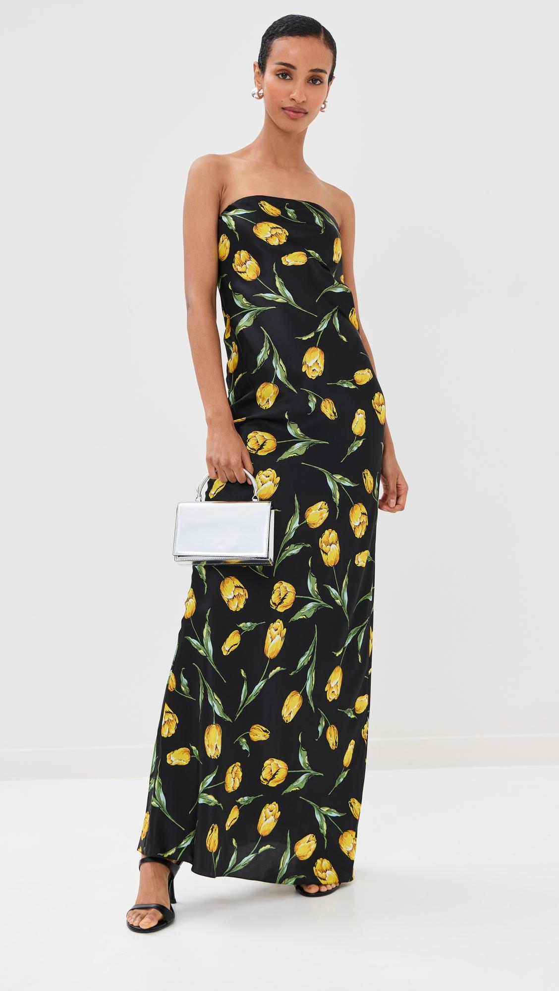 tulip silk satin strapless gown