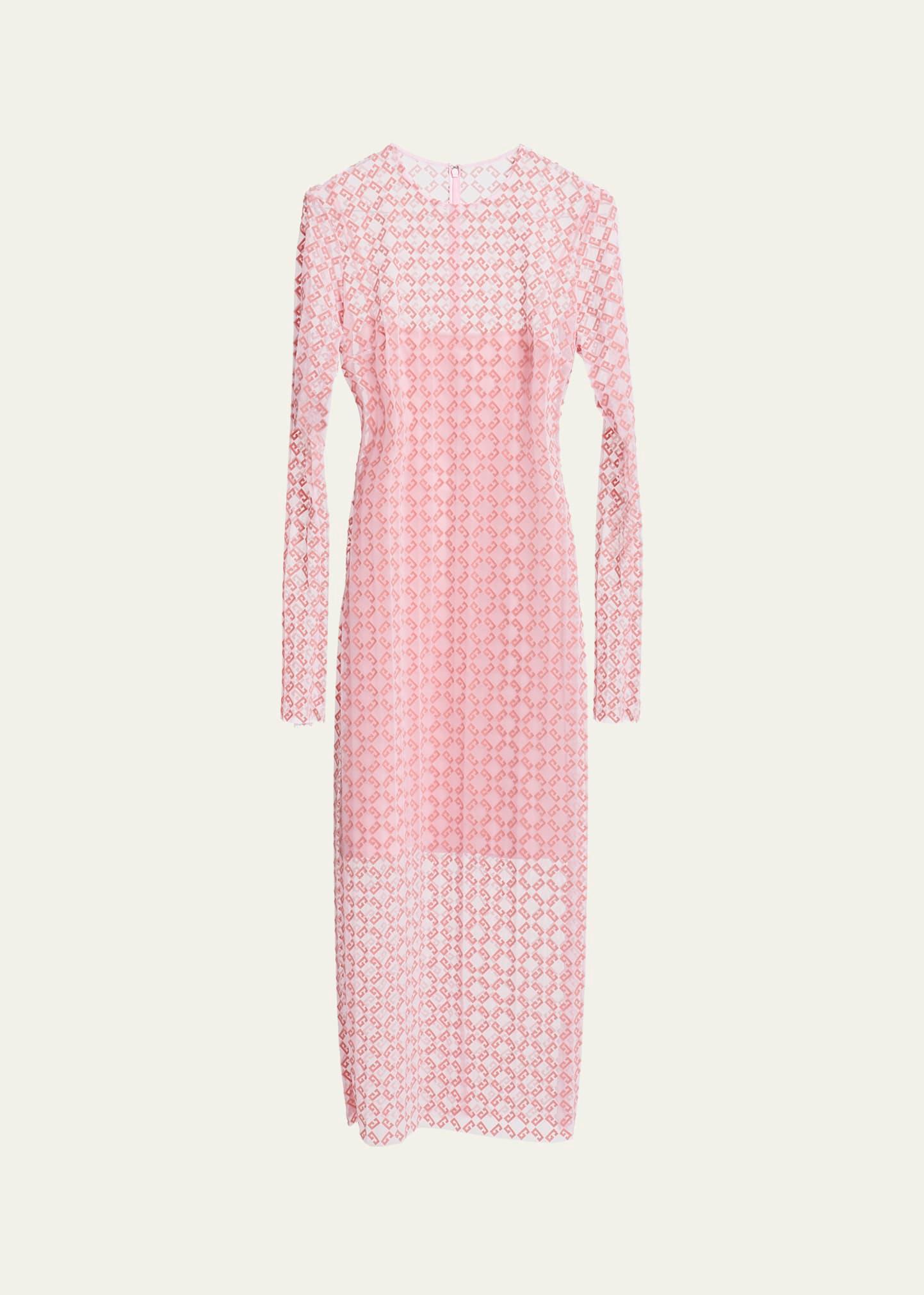 tulle monogram long sleeve midi dress