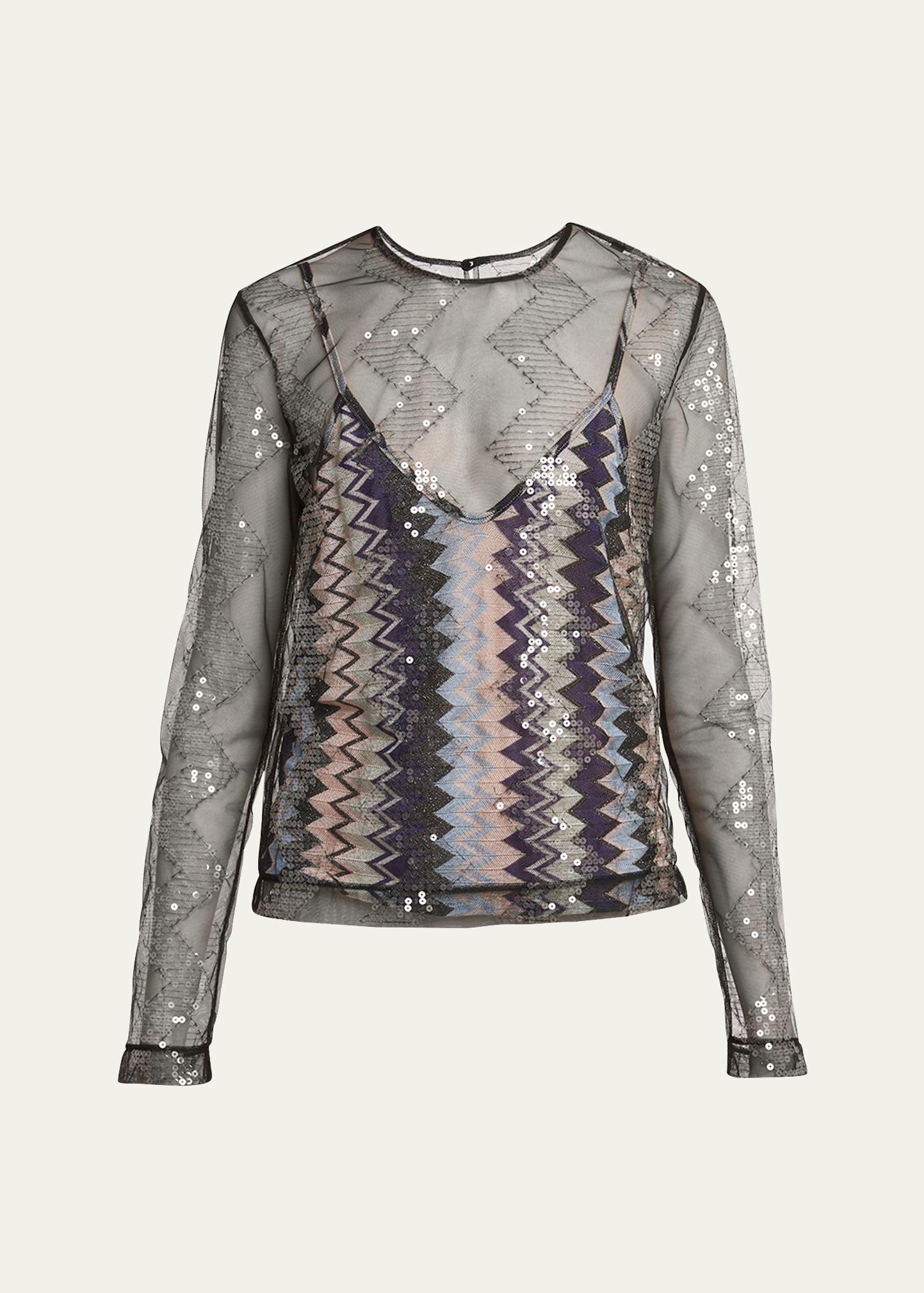 tulle sequined chevron double-layer top