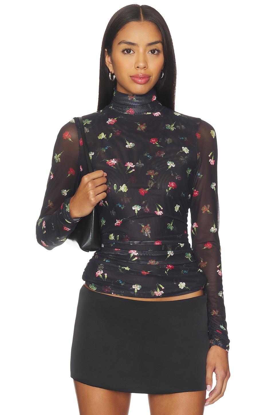 tumbling carnations shirred mesh top