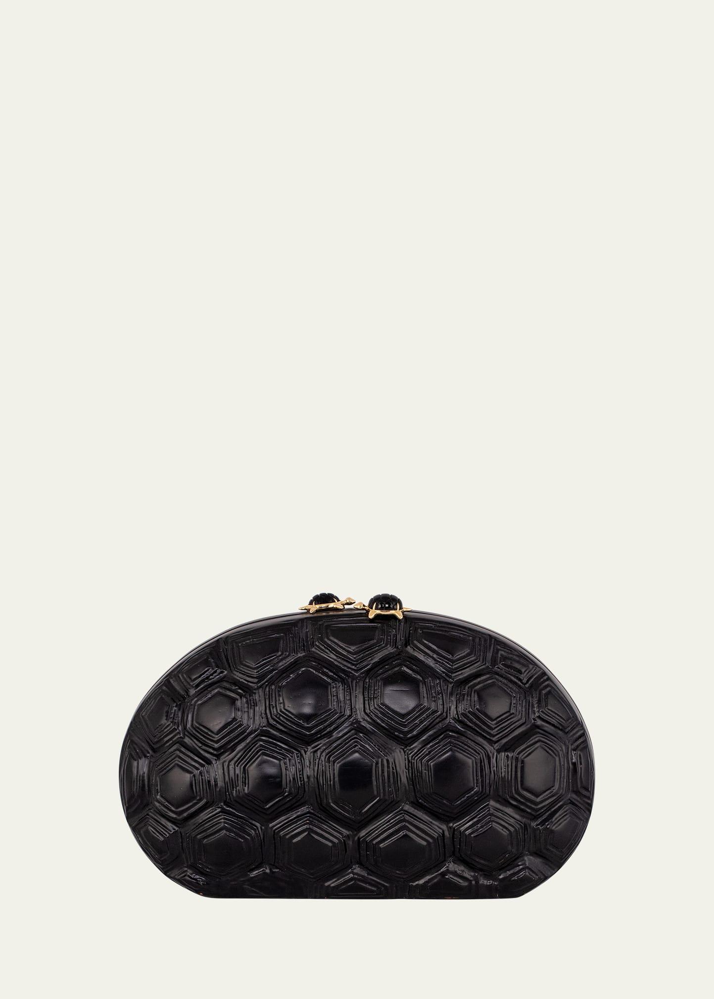 turtle shell wooden oval clutch with 18k gold and onyx