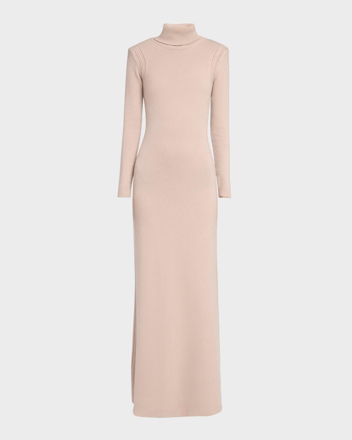 turtleneck backless soft cashmere maxi dress