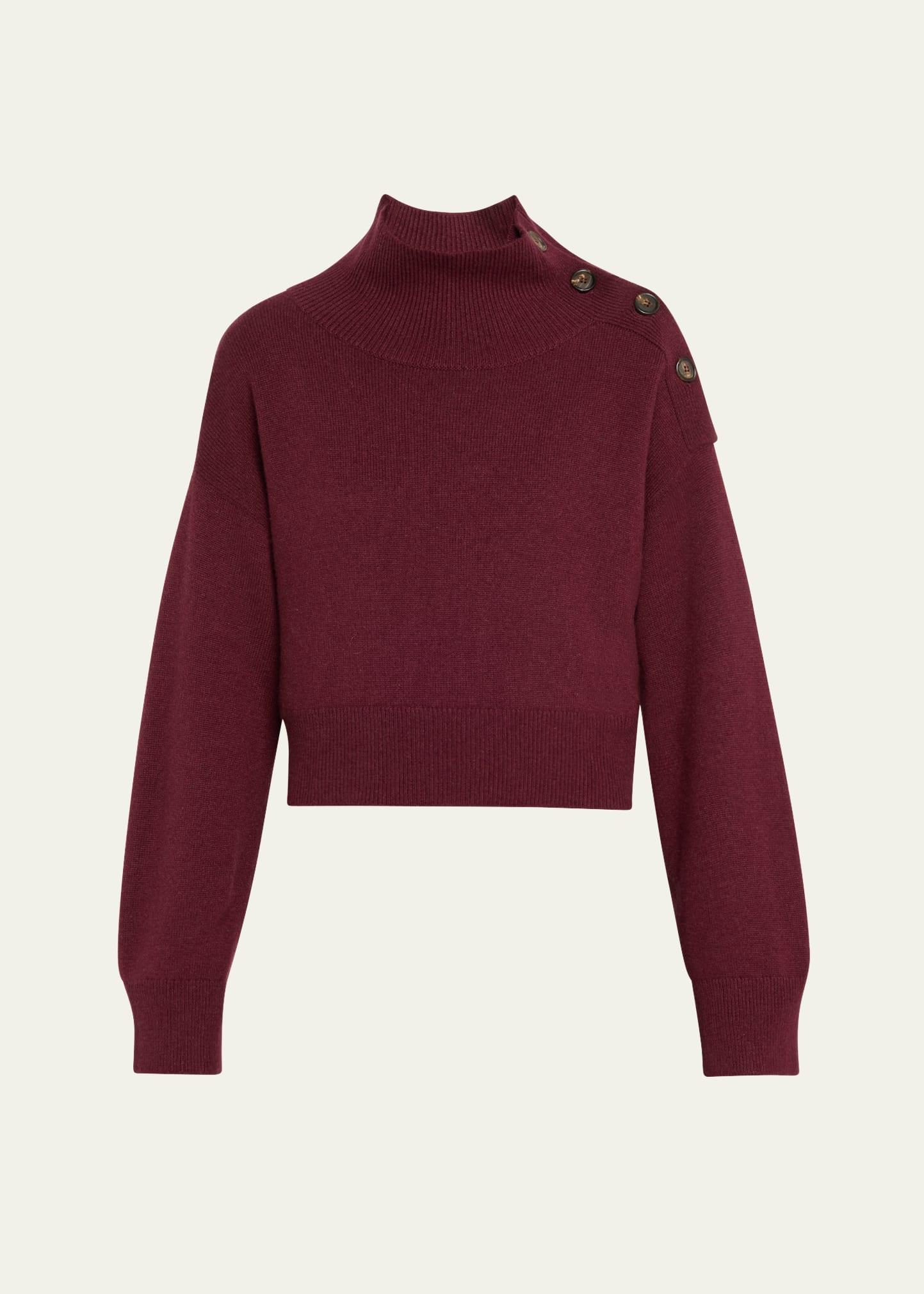turtleneck button-shoulder cashmere crop sweater