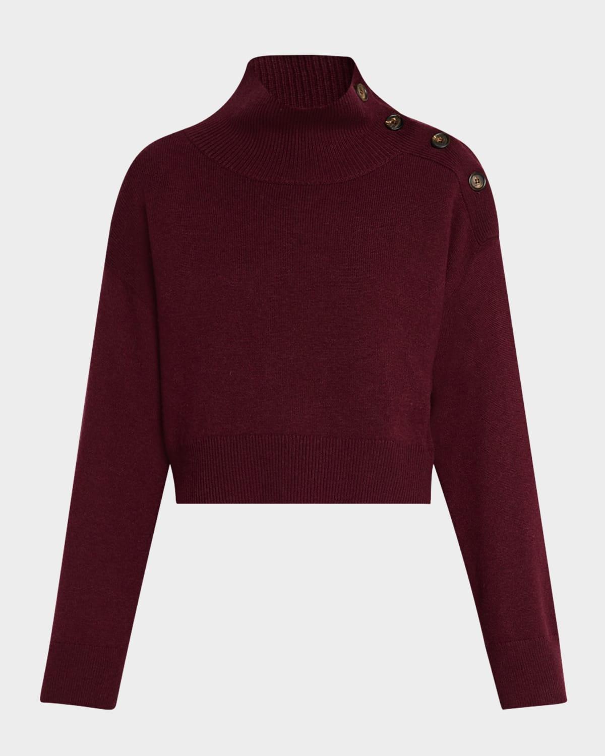 turtleneck button-shoulder cashmere crop sweater