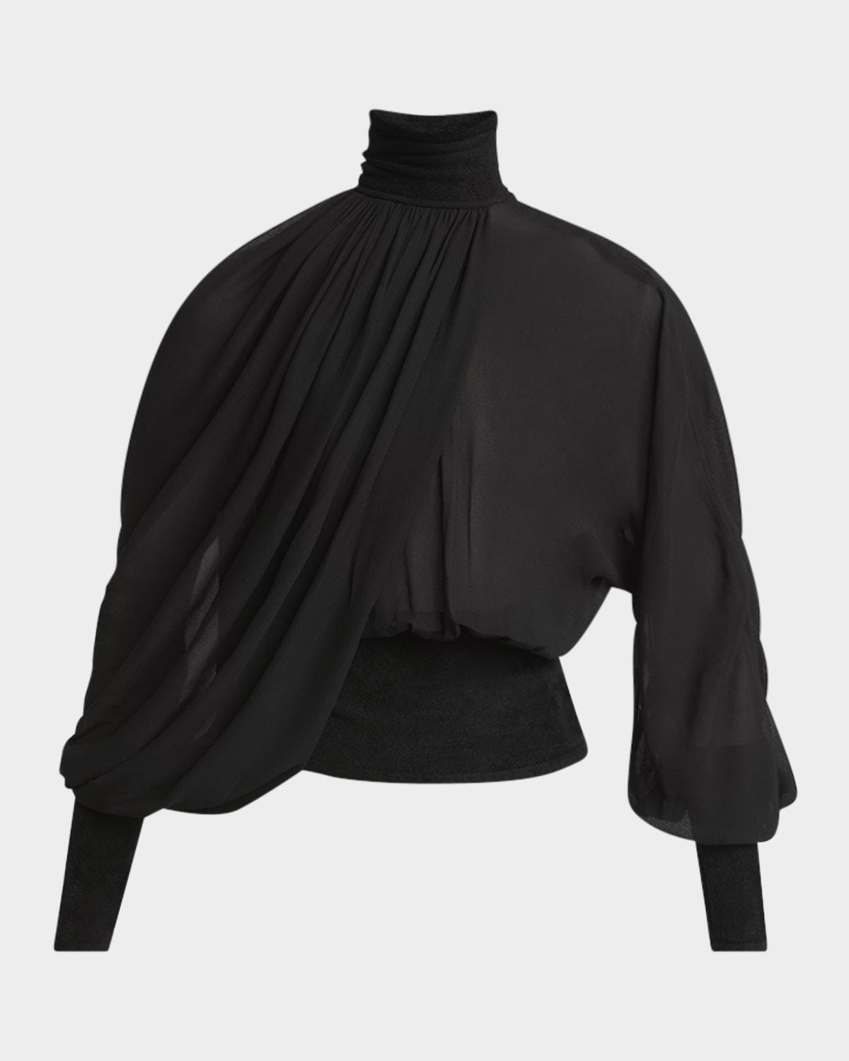 turtleneck long-sleeve cape  blouse