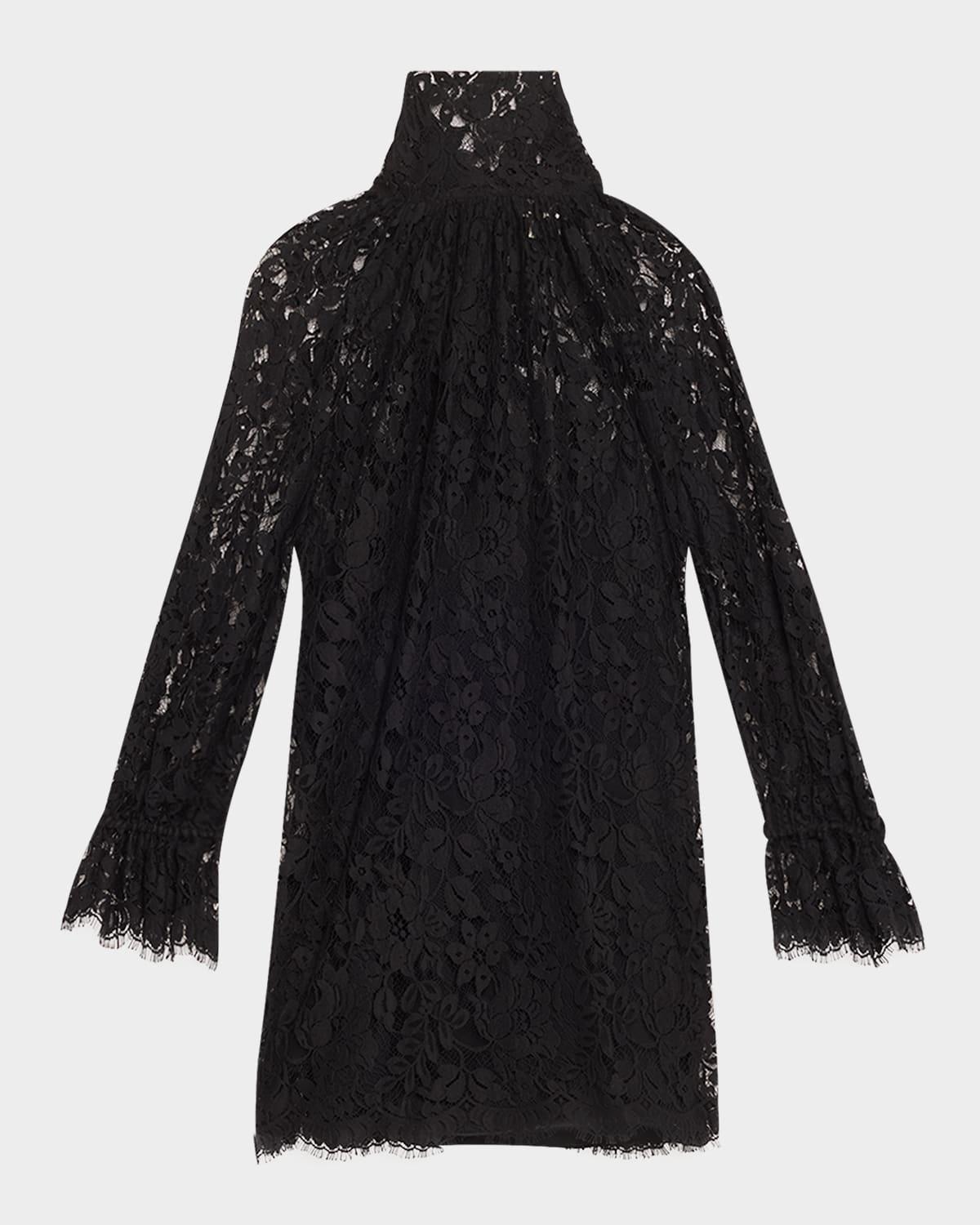 turtleneck long-sleeve lace shift dress