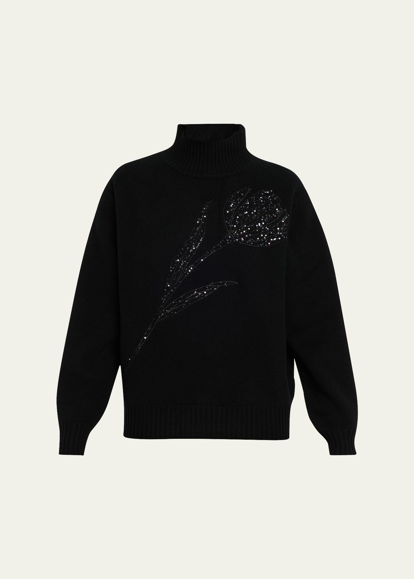 turtleneck paillette rose wool-cashmere sweater