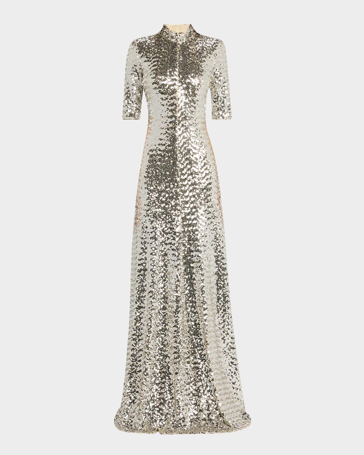 turtleneck sequined zip gown