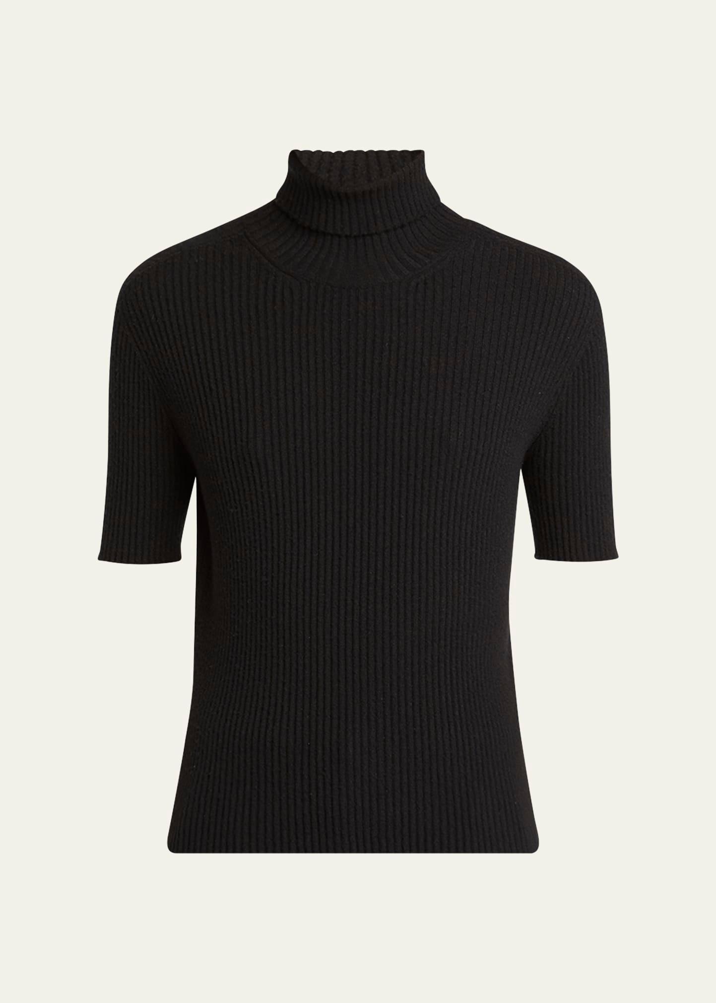 turtleneck short-sleeve cashmere rib sweater