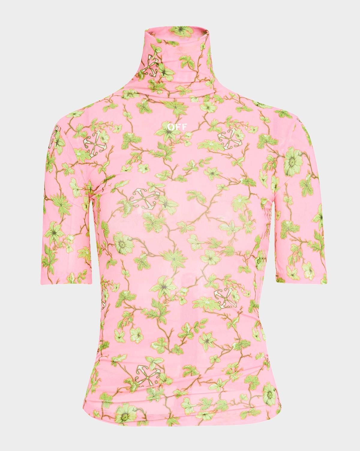 turtleneck short-sleeve ramage tulle top