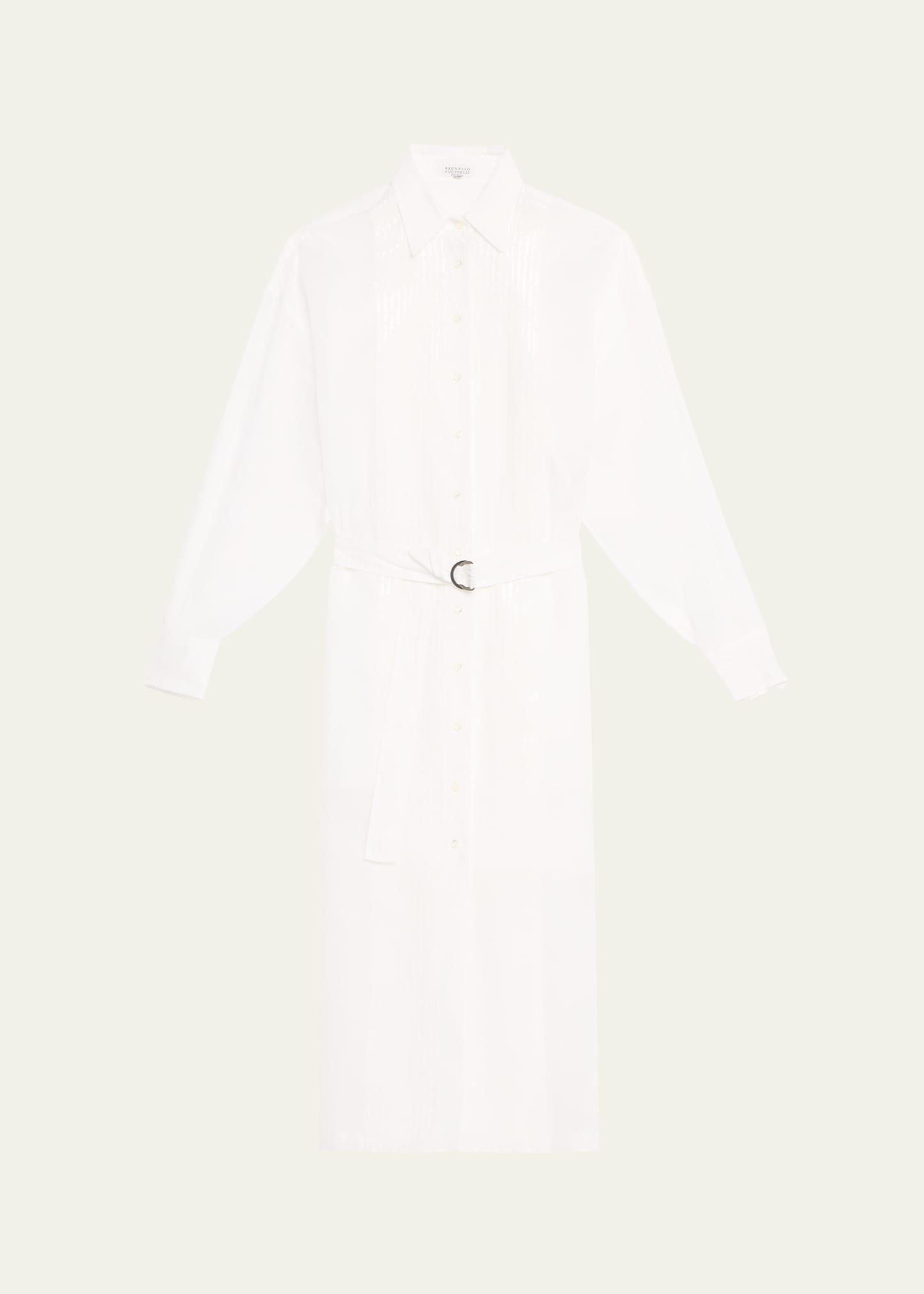 tuxedo bib long-sleeve belted organza tunic shirt