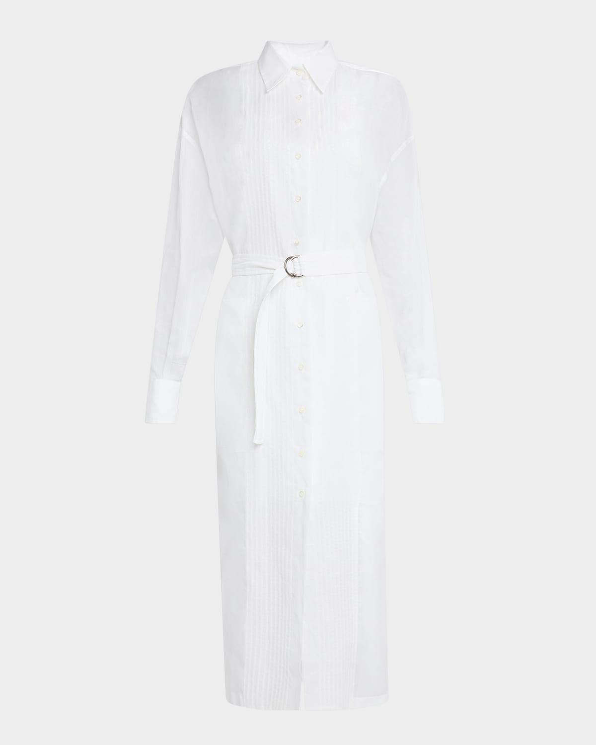 tuxedo bib long-sleeve belted organza tunic shirt