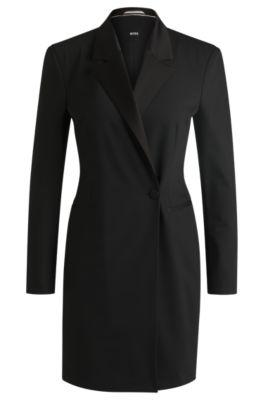 tuxedo-style dress with wrap front- black women's business dresses