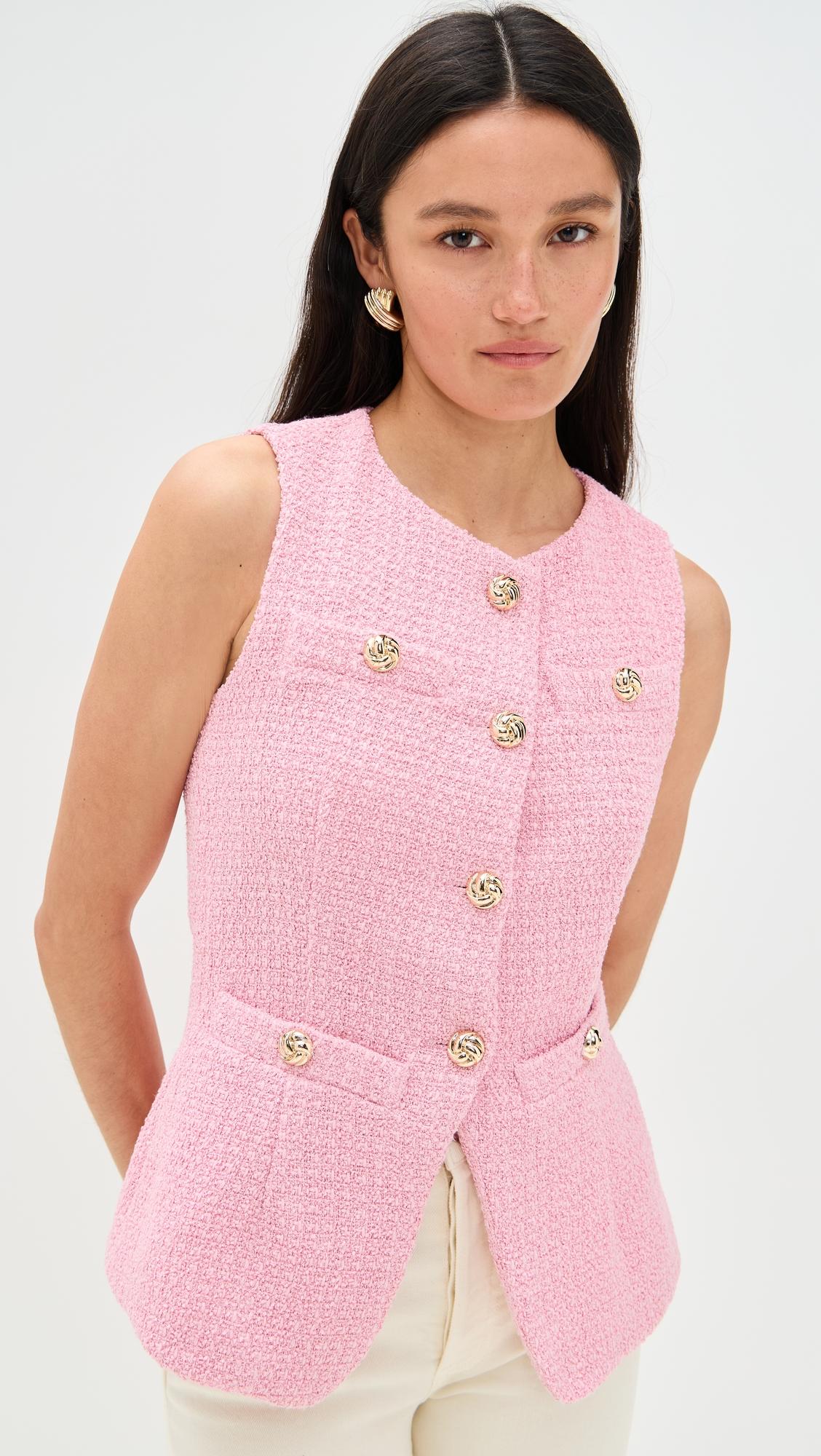tweed buttoned long split top