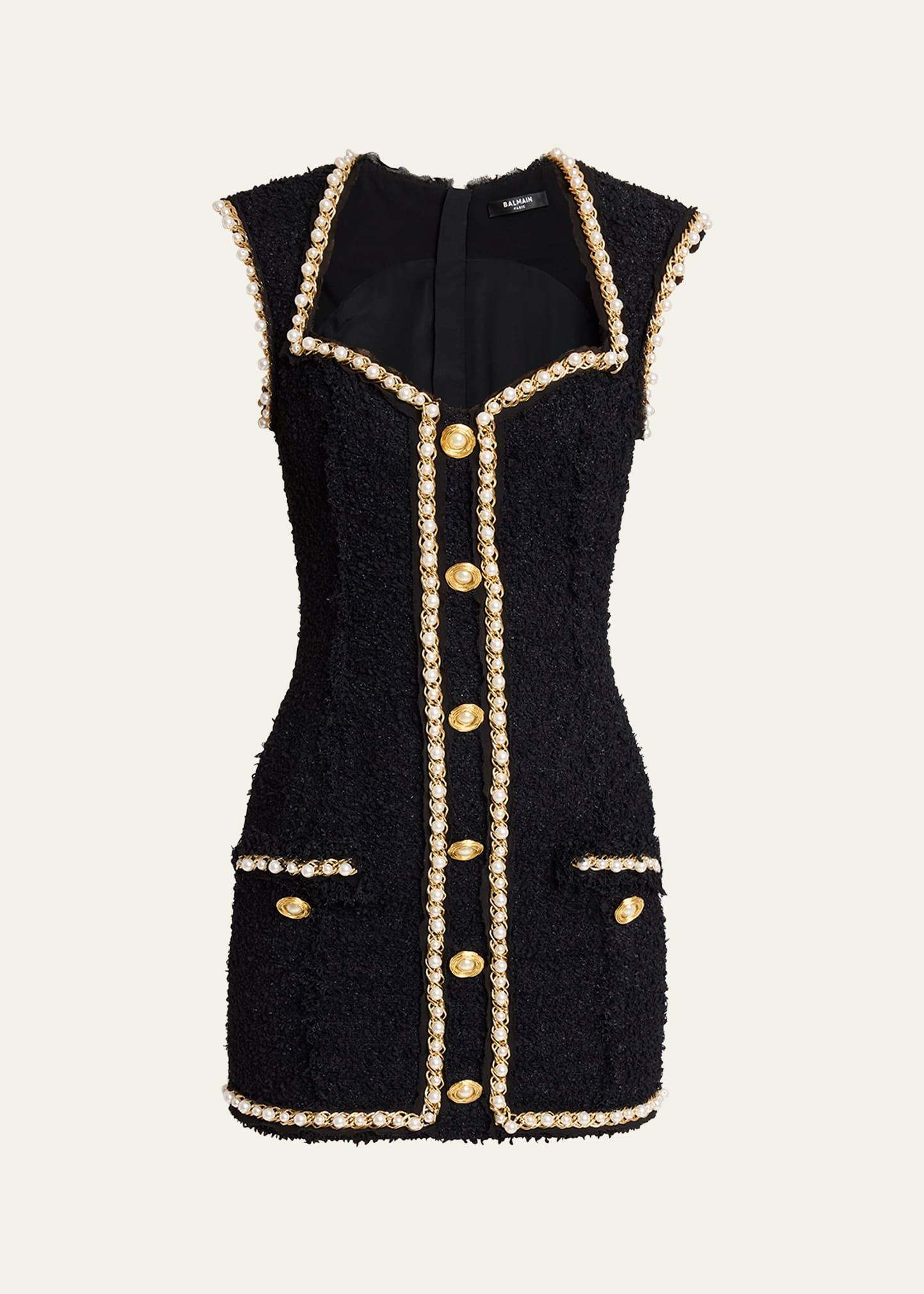 tweed chain and pearl mini dress