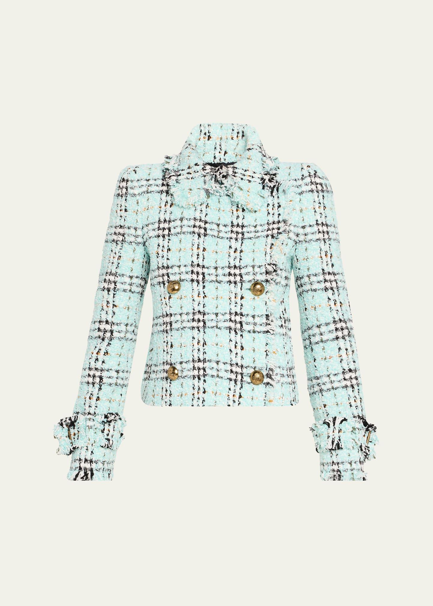 tweed check double-breasted jacket