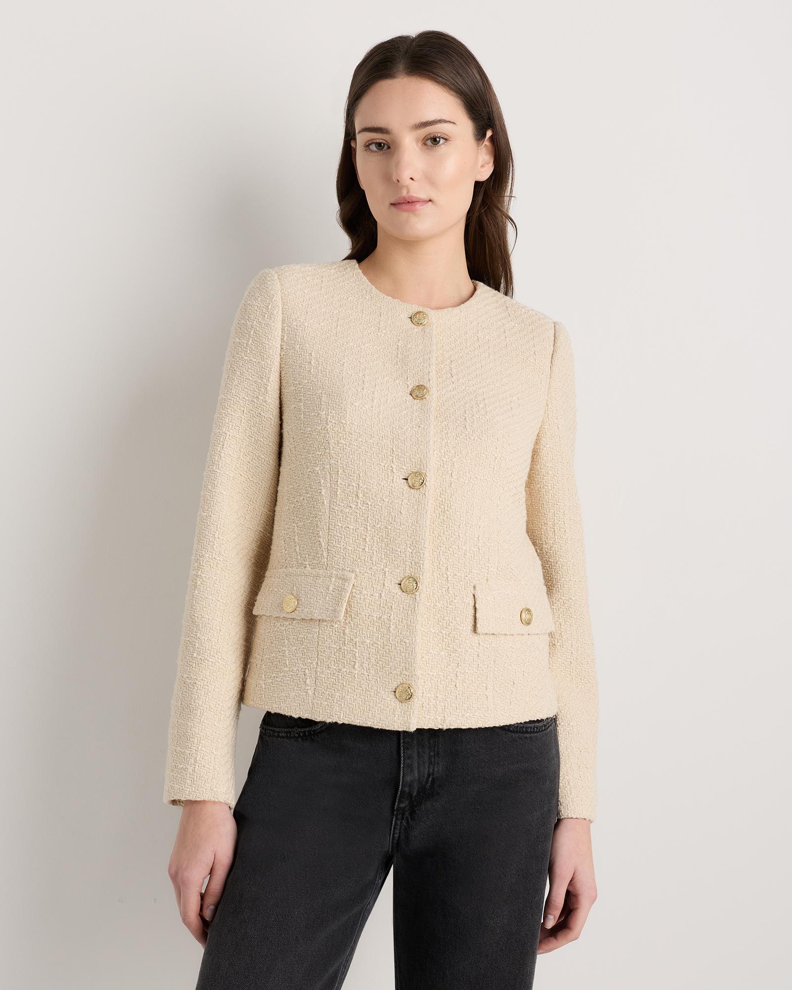 tweed collarless jacket