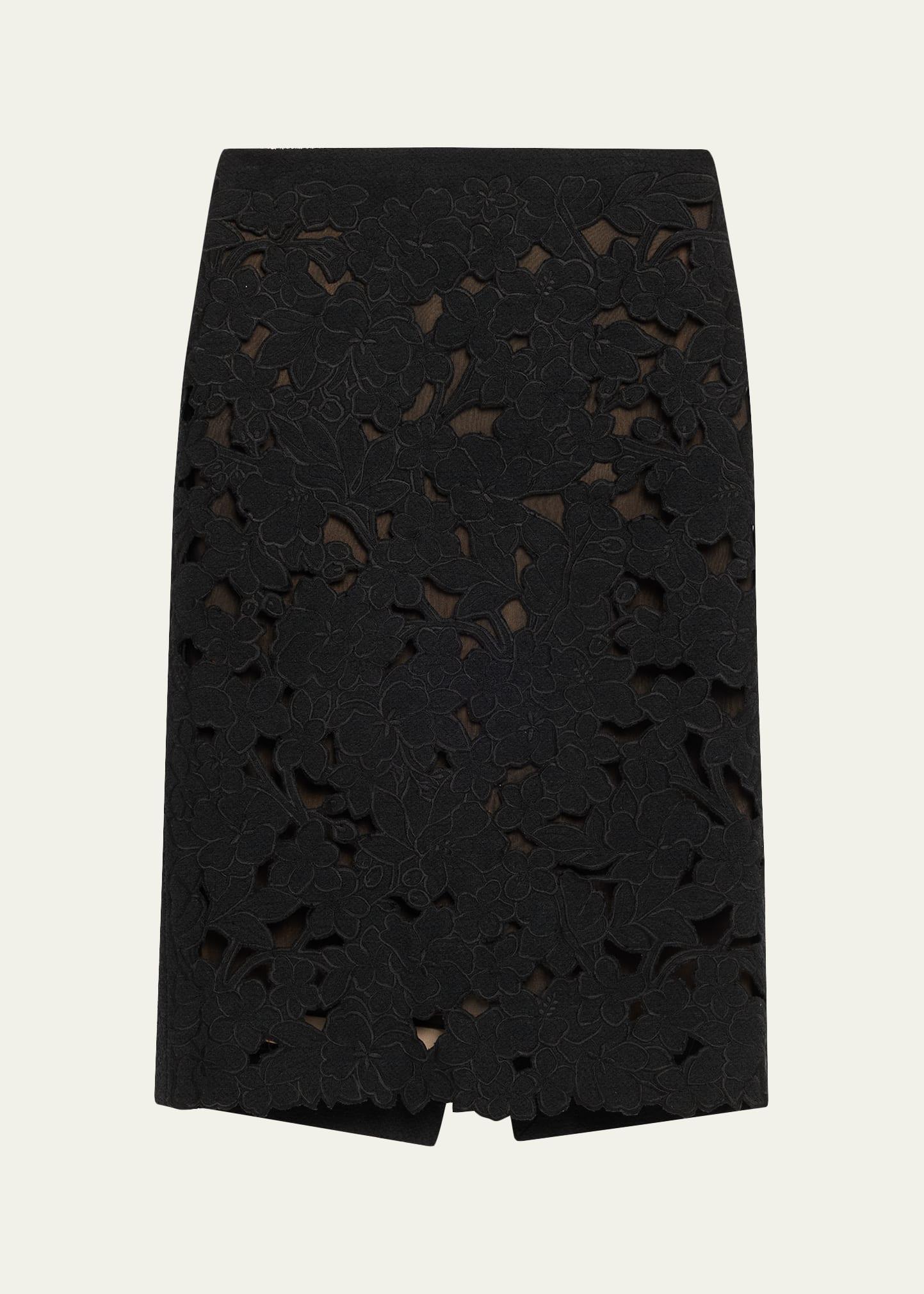 tweed embroidered cutout midi suiting skirt