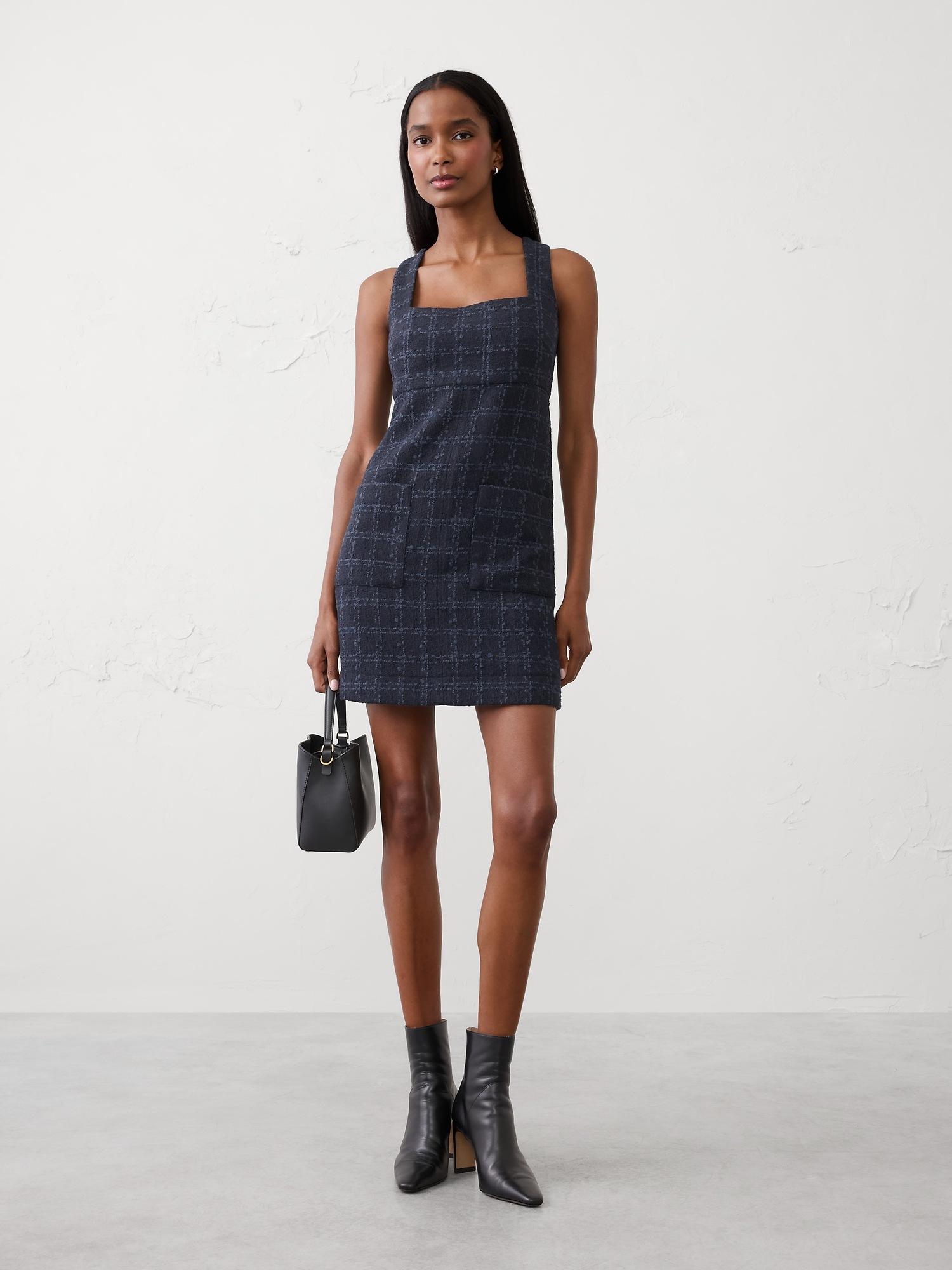 tweed empire-waist mini dress